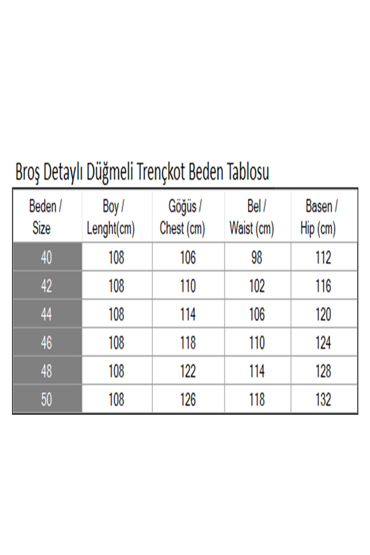 Broş Detaylı Düğmeli Trençkot İndigo 19371