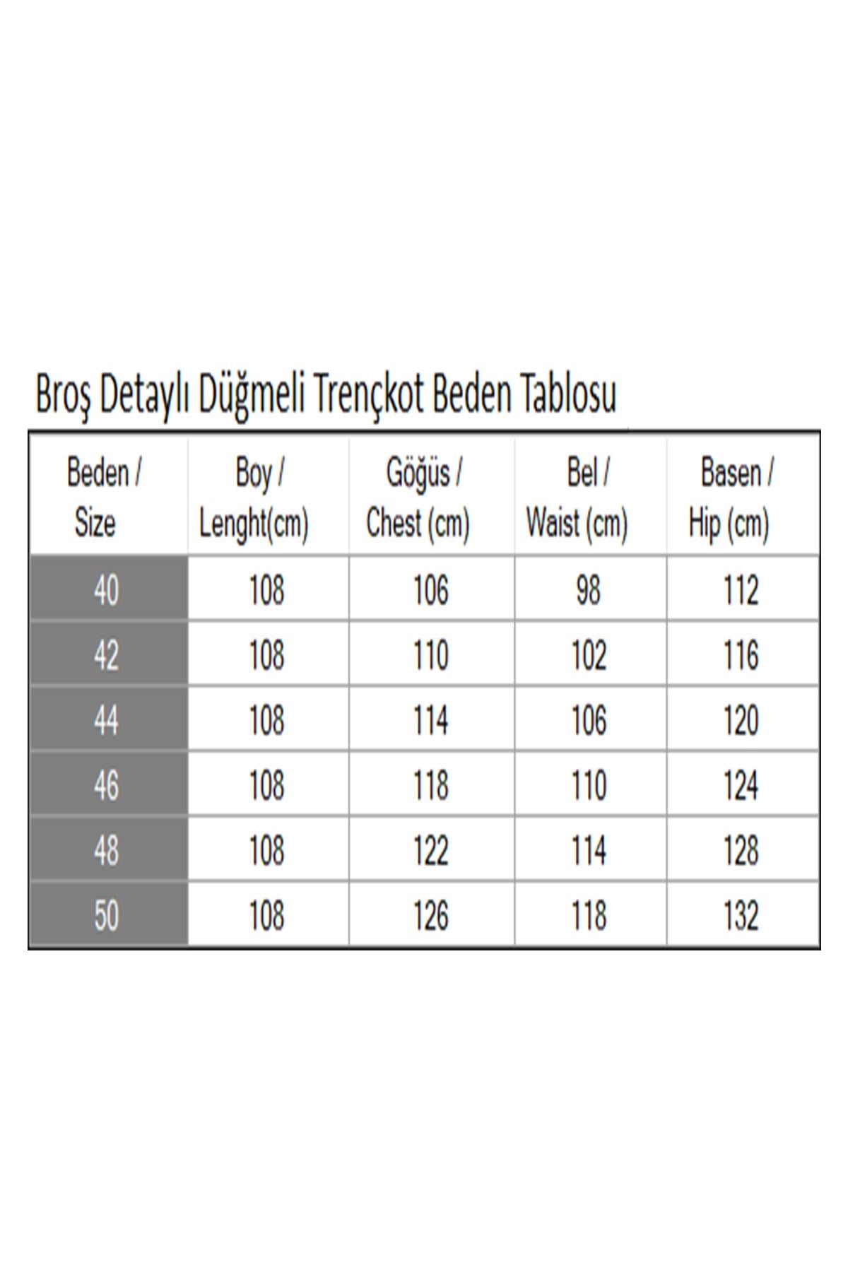 Broş Detaylı Düğmeli Trençkot Siyah 19371