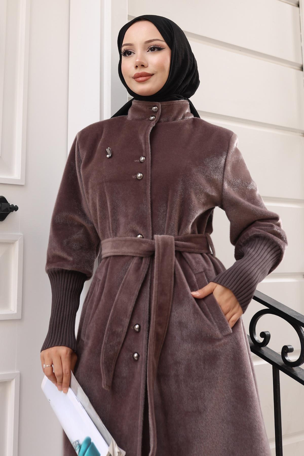 Broş Detaylı Kaban Kahverengi 19279