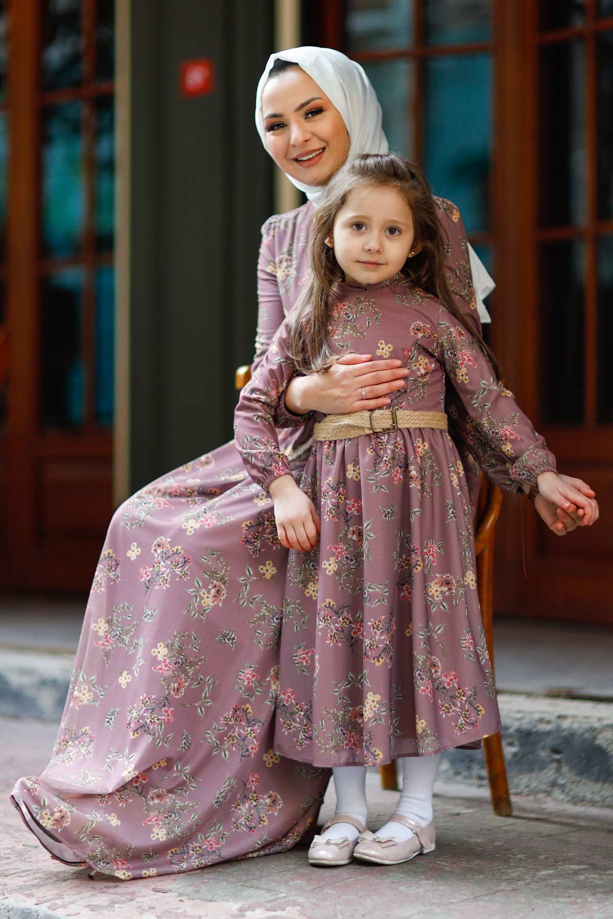 Büyük Çiçekli Anne Elbise Lila 10479