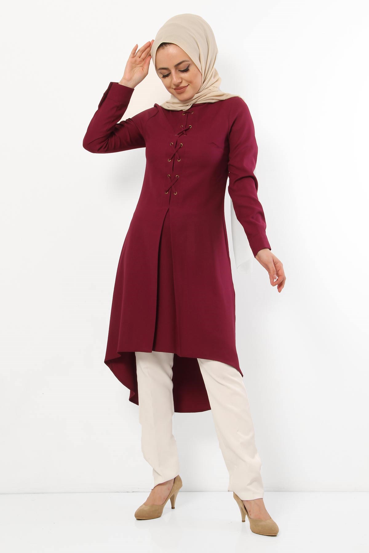 Çapraz Bağcıklı Tesettür Tunik Mürdüm Mürdüm 9291-2