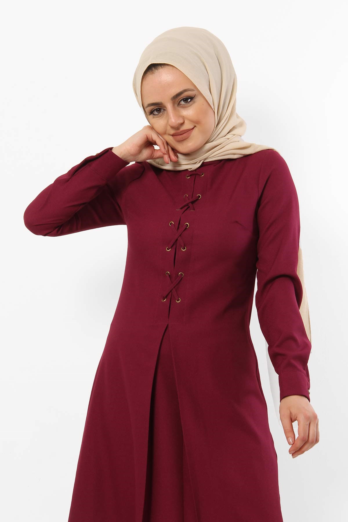 Çapraz Bağcıklı Tesettür Tunik Mürdüm Mürdüm 9291-2
