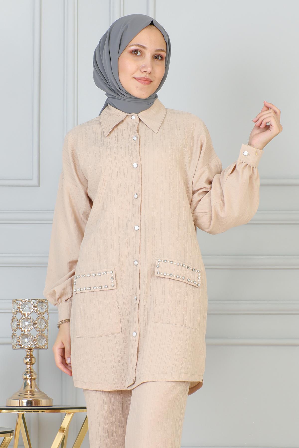 Cebi Taş Detaylı Takım Bej 19210