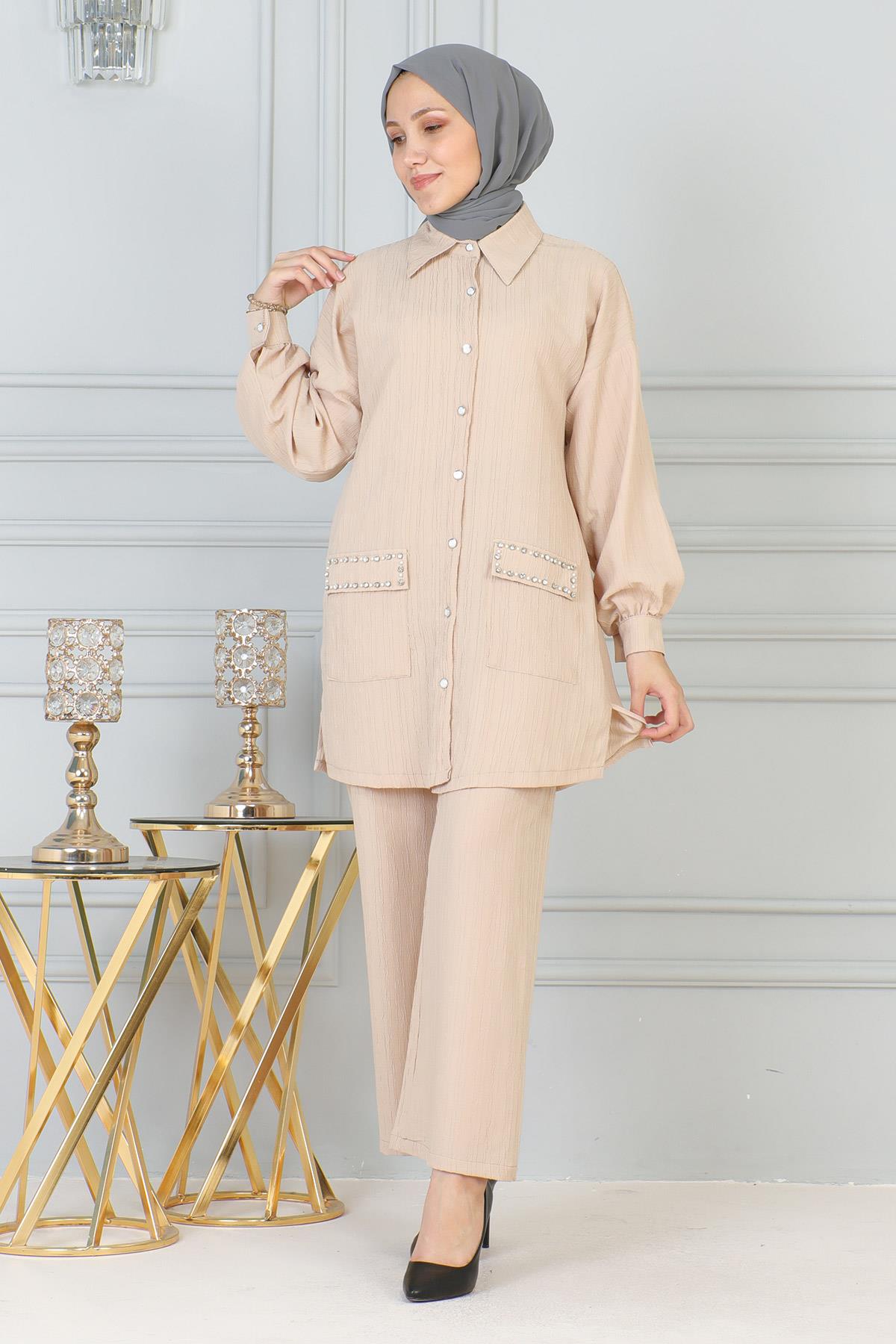 Cebi Taş Detaylı Takım Bej 19210