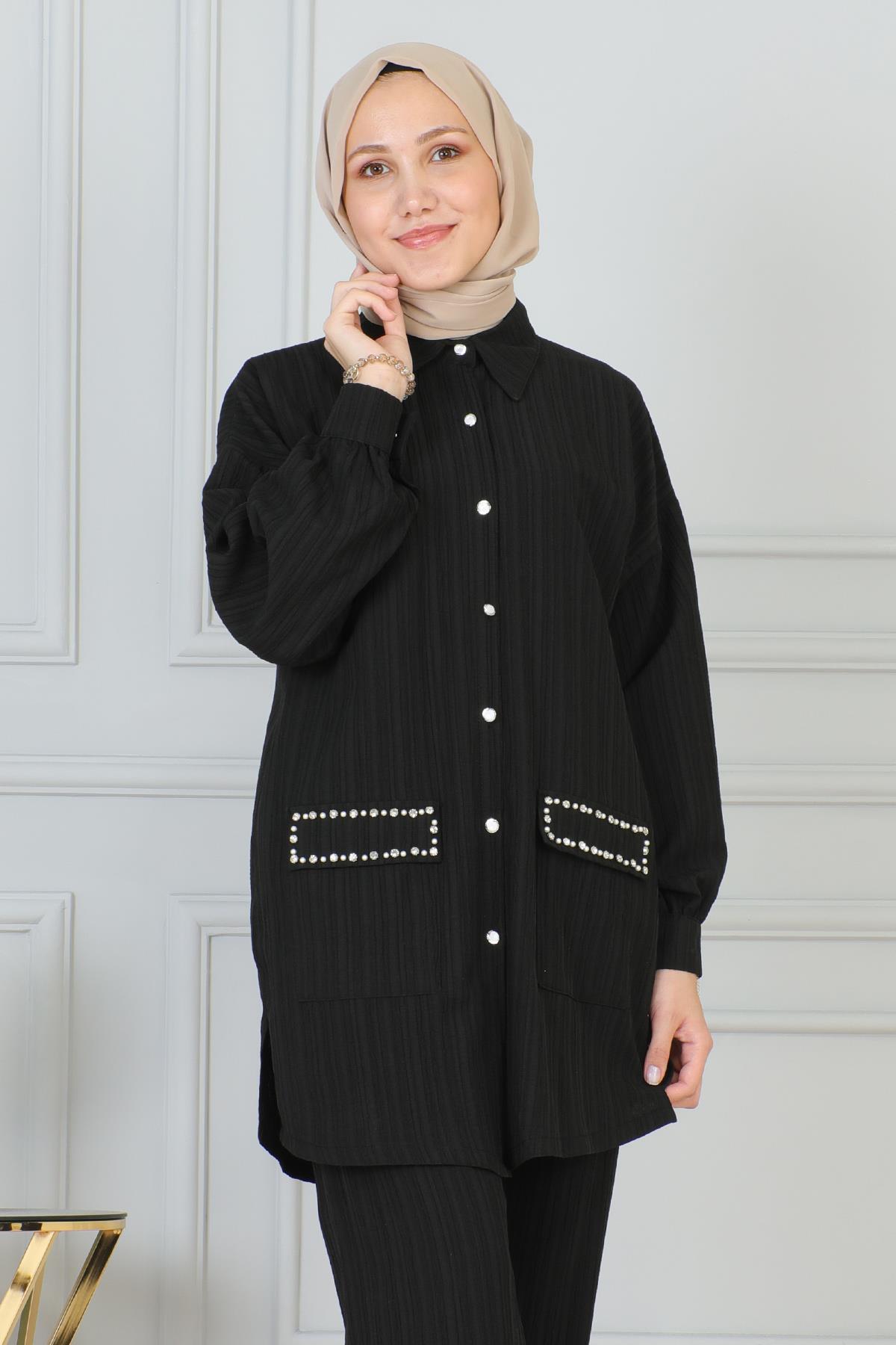 Cebi Taş Detaylı Takım Siyah 19210