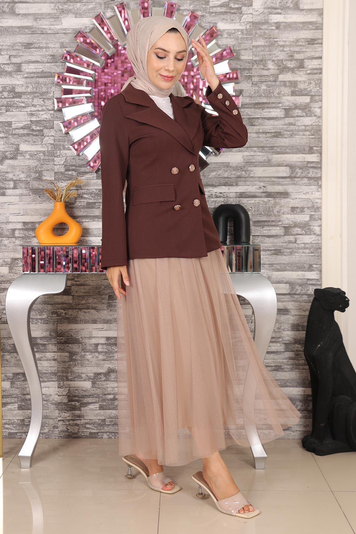 Ceketli Eteği Tül Takım Kahverengi Kahverengi MSW19151-2
