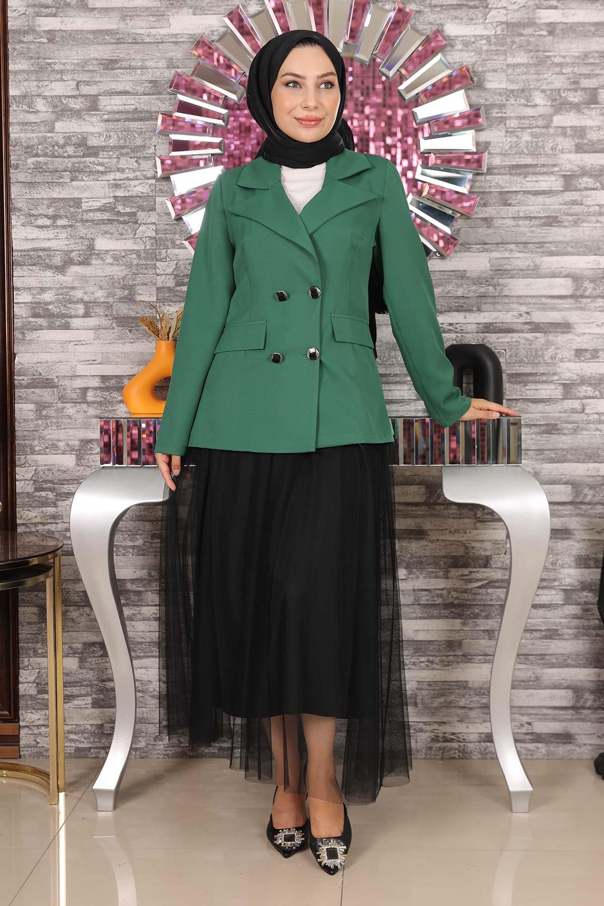 Ceketli Eteği Tül Takım Zümrüt Zümrüt MSW19151-5