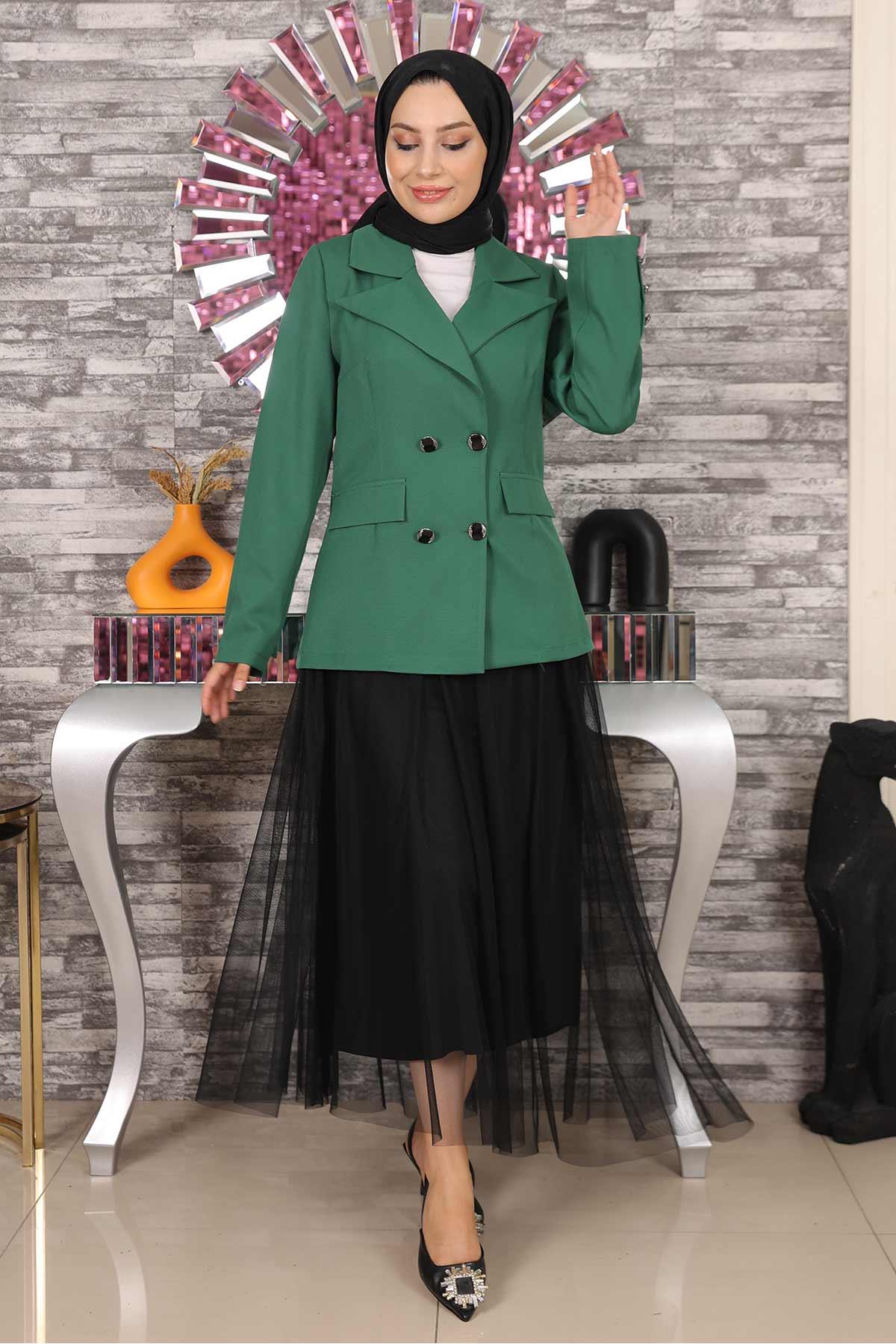 Ceketli Eteği Tül Takım Zümrüt Zümrüt MSW19151-5