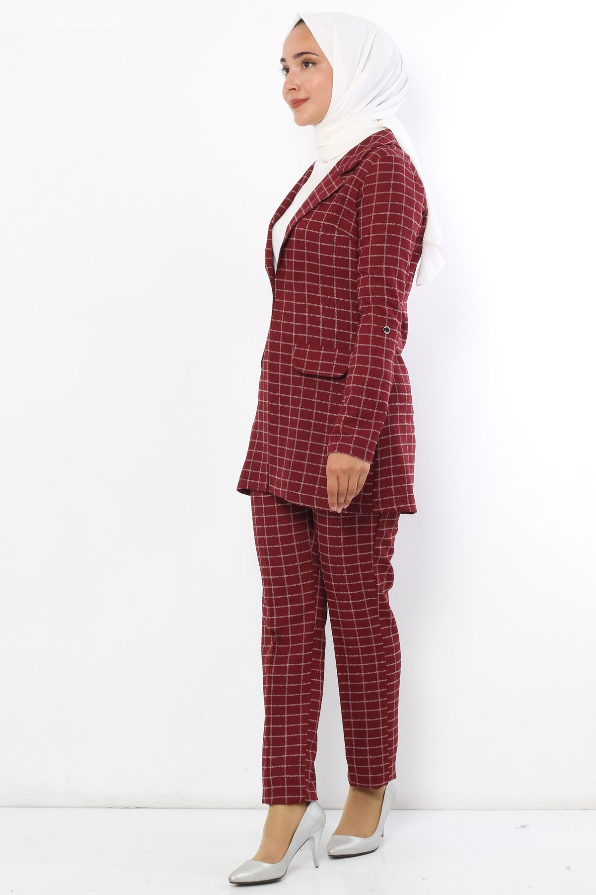 Ceketli Tesettür Kombin Bordo Bordo 9956-15