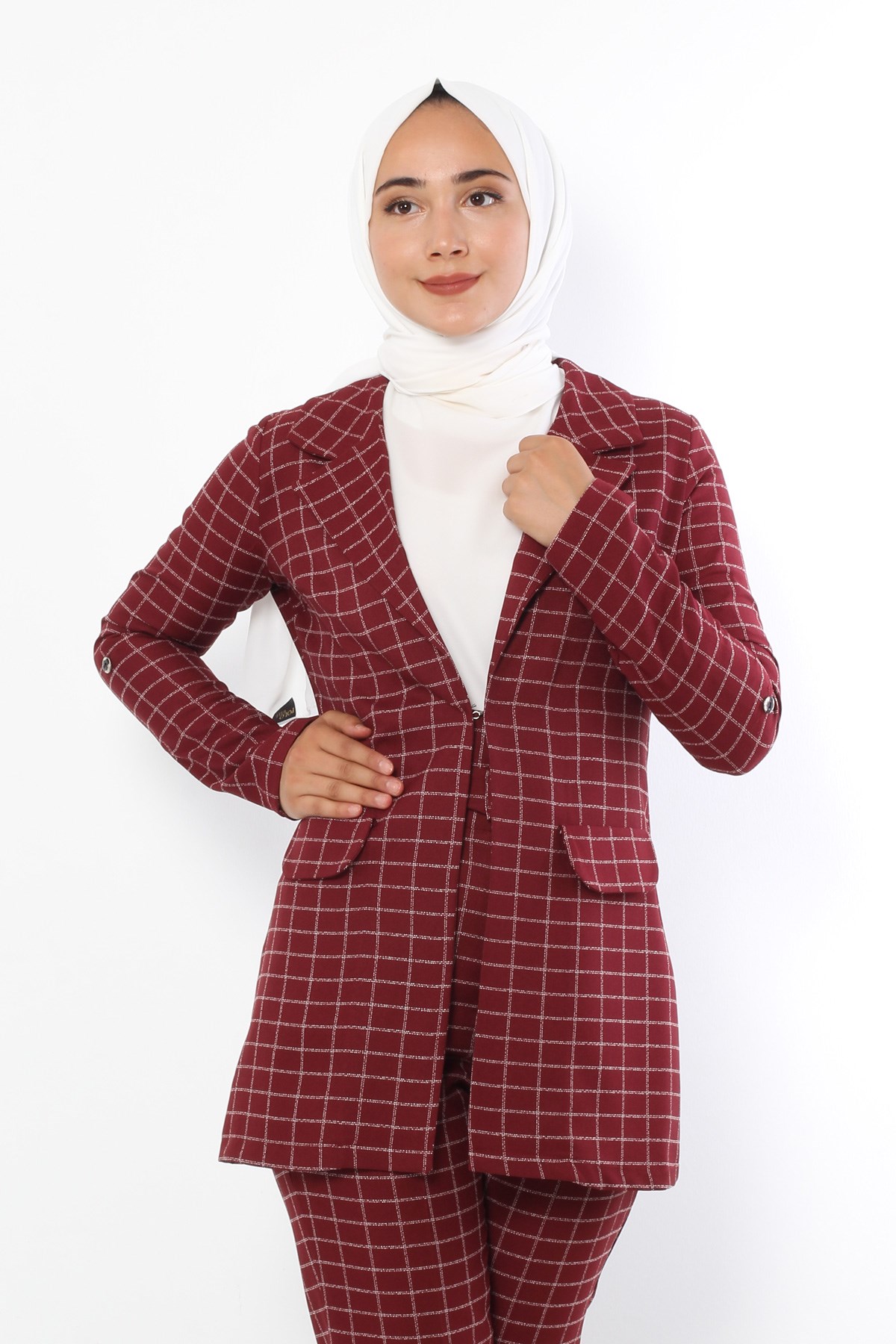 Ceketli Tesettür Kombin Bordo Bordo 9956-15