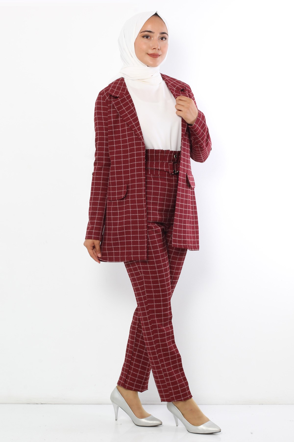 Ceketli Tesettür Kombin Bordo Bordo 9956-15
