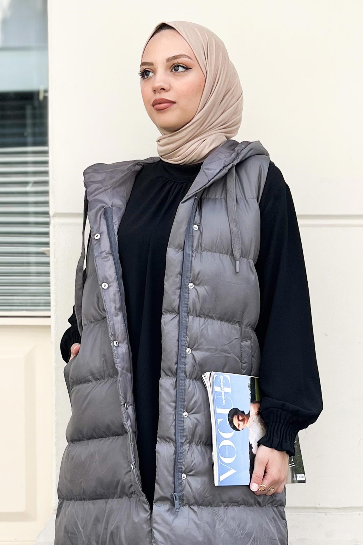 Cep Detaylı Şişme Yelek Gri 9465