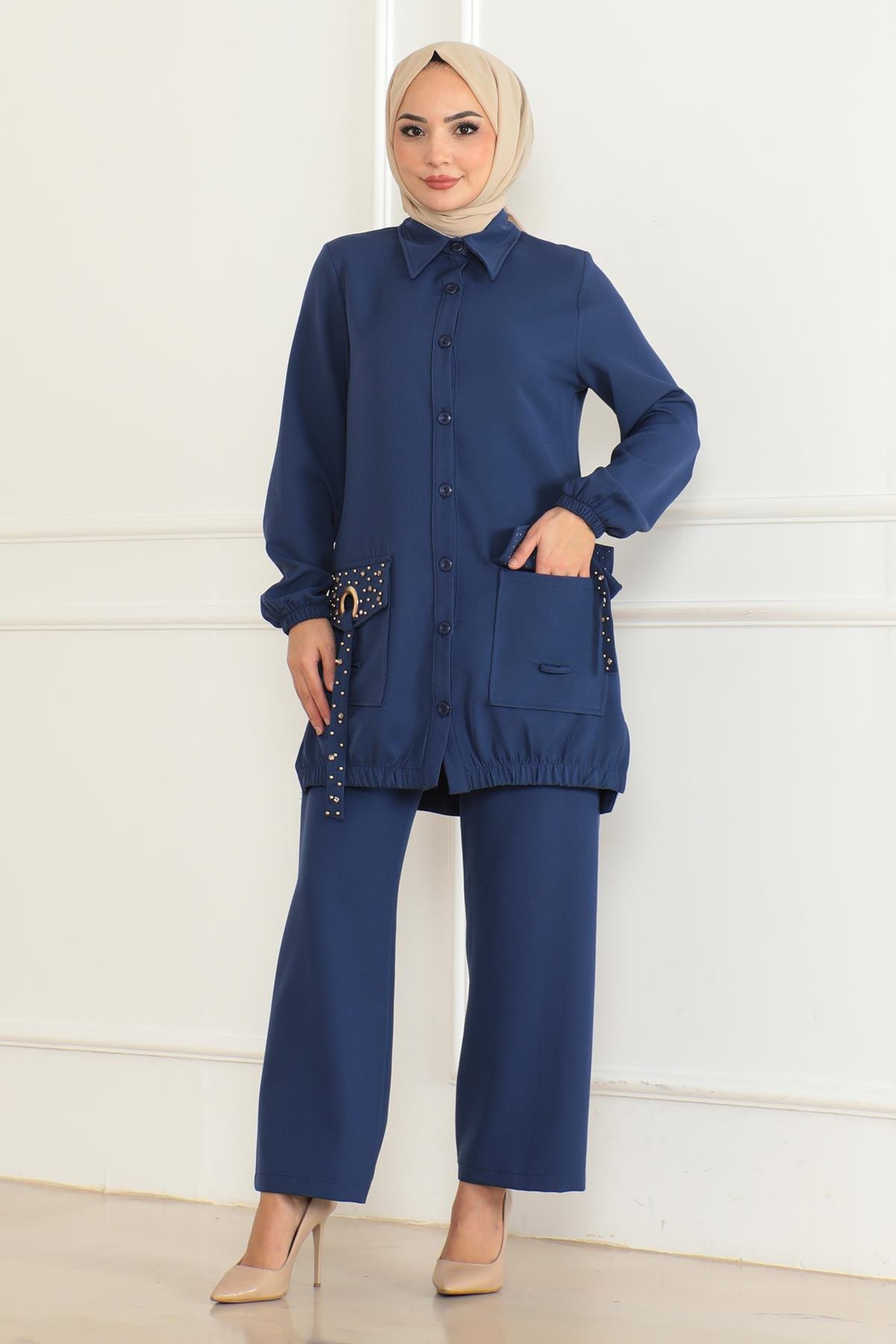 Cep Detaylı Takım İndigo 19229