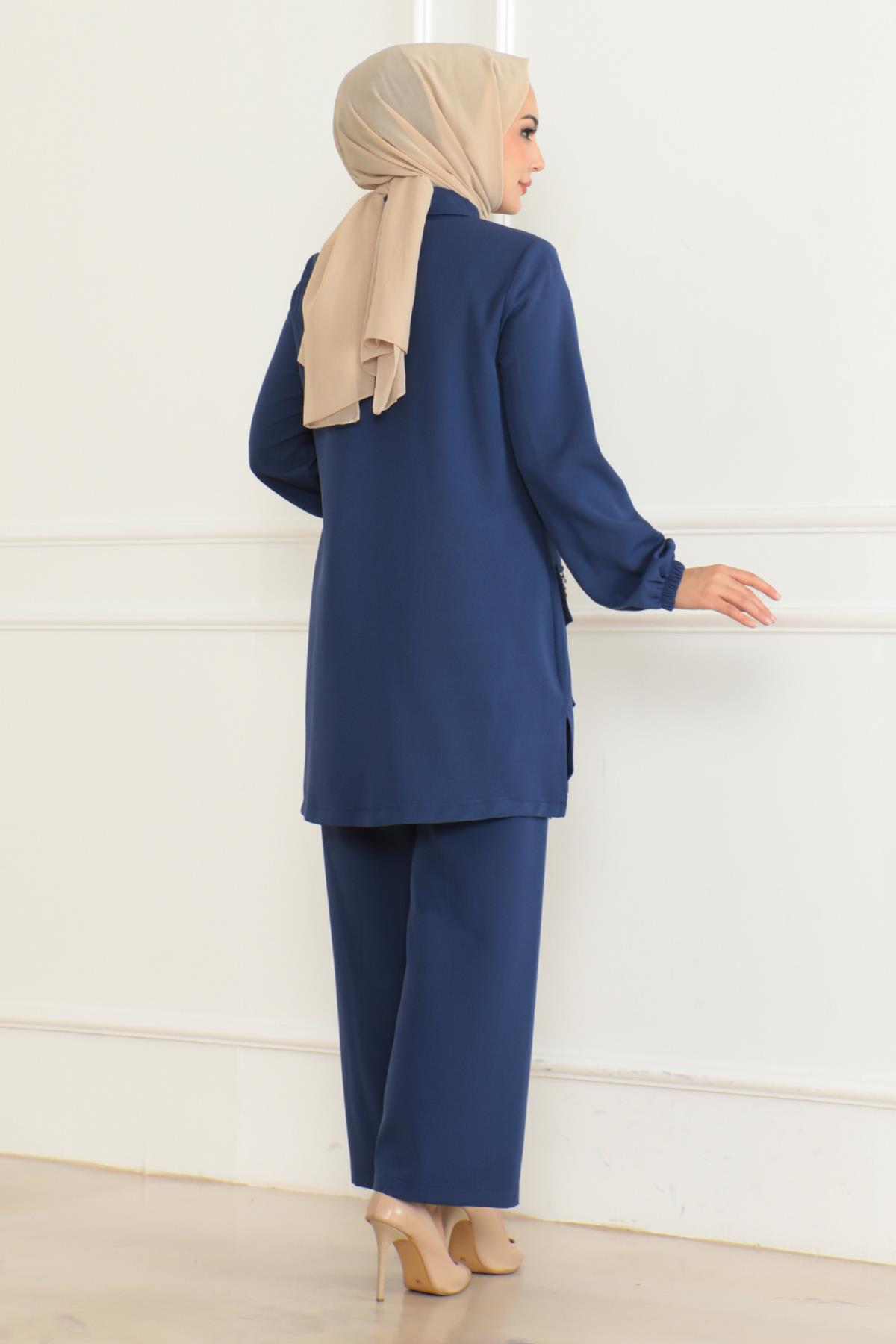 Cep Detaylı Takım İndigo 19229