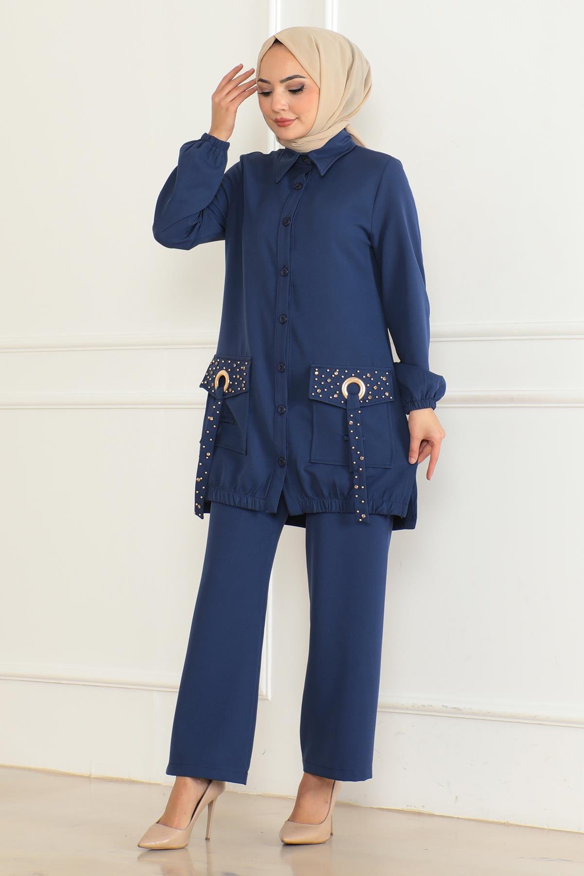 Cep Detaylı Takım İndigo 19229
