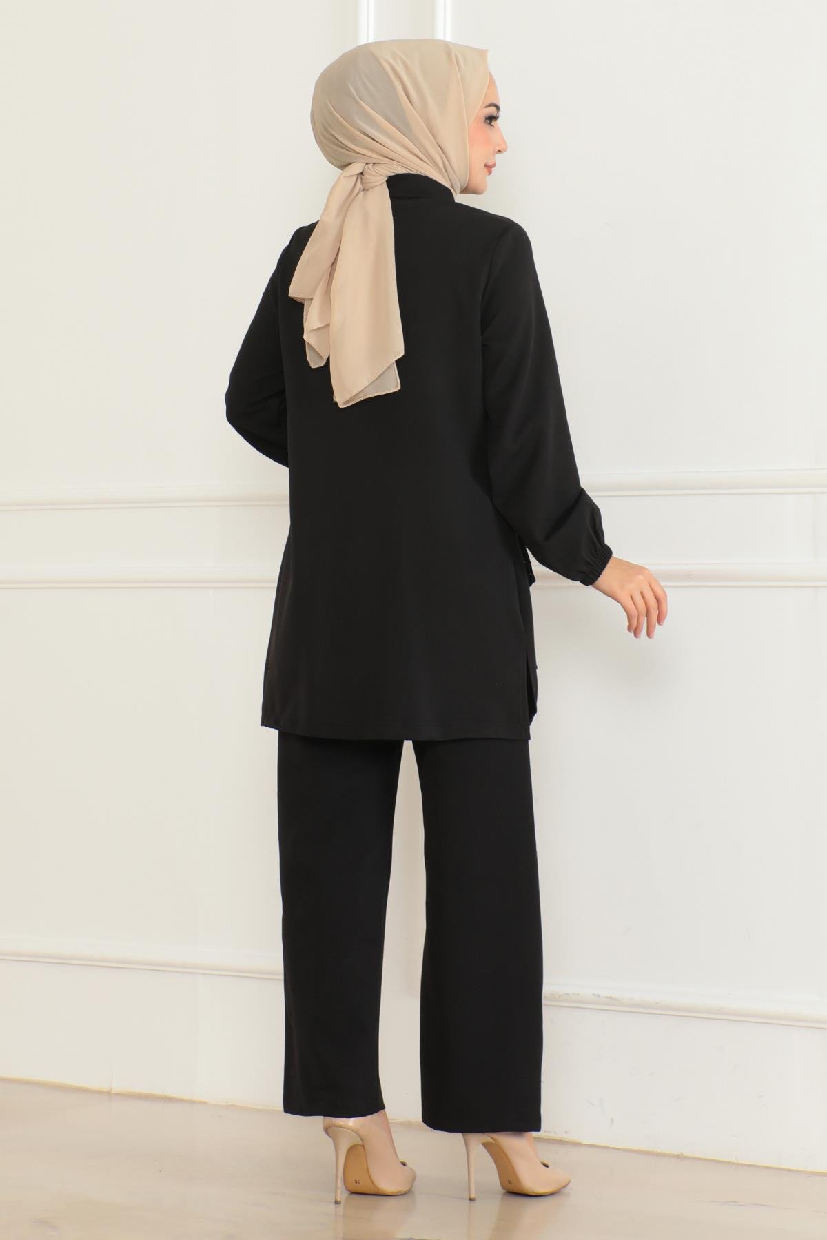 Cep Detaylı Takım Siyah 19229