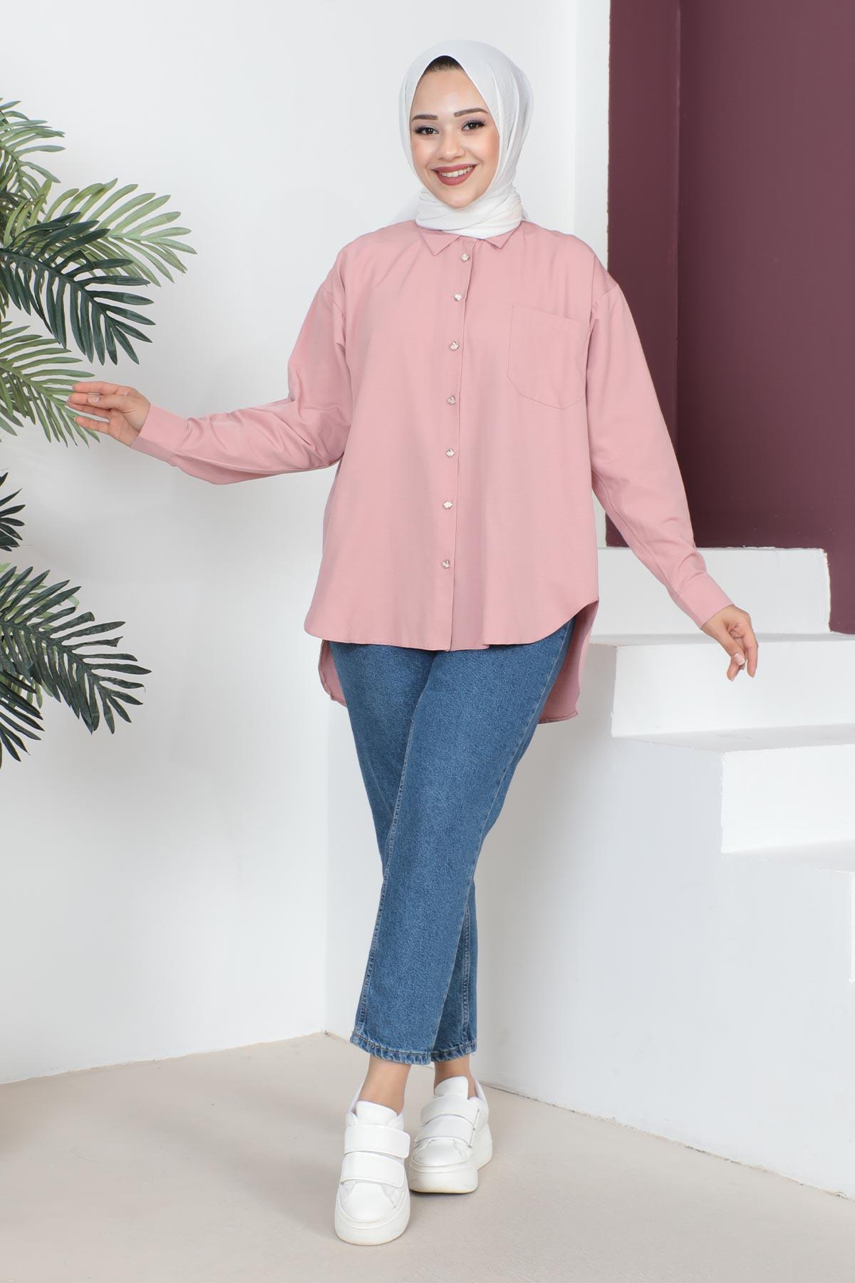 Cepli Oversize Gömlek Pudra 6067