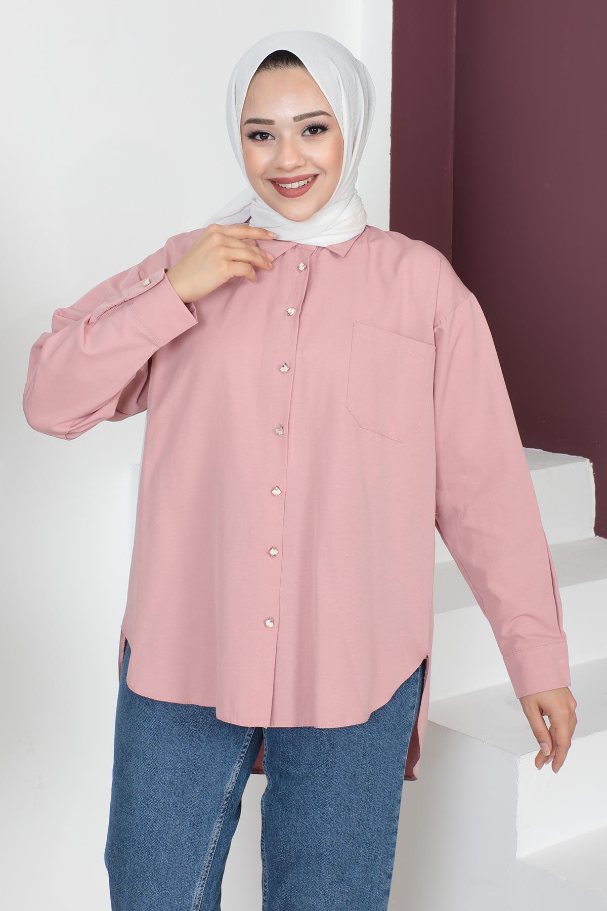 Cepli Oversize Gömlek Pudra 6067