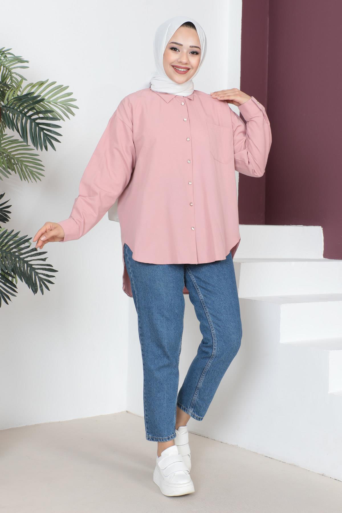 Cepli Oversize Gömlek Pudra 6067
