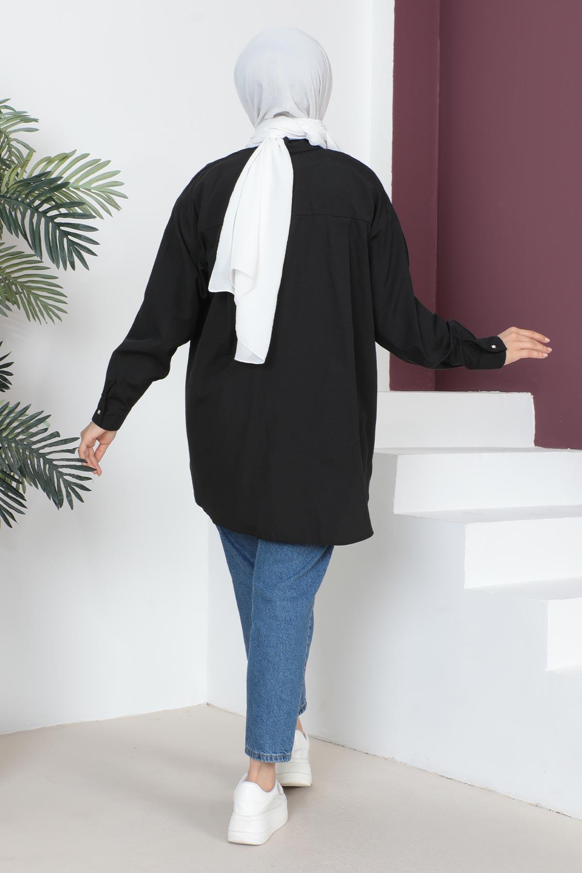 Cepli Oversize Gömlek Siyah 6067