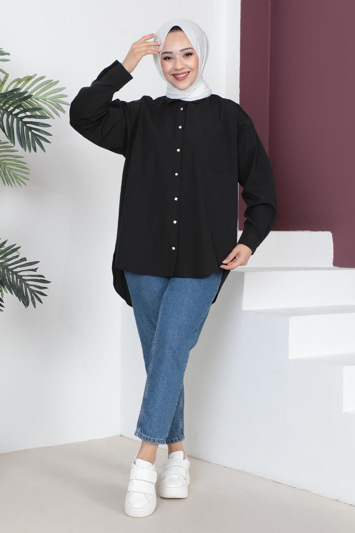 Cepli Oversize Gömlek Siyah 6067
