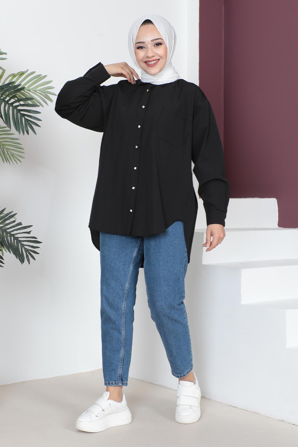 Cepli Oversize Gömlek Siyah 6067