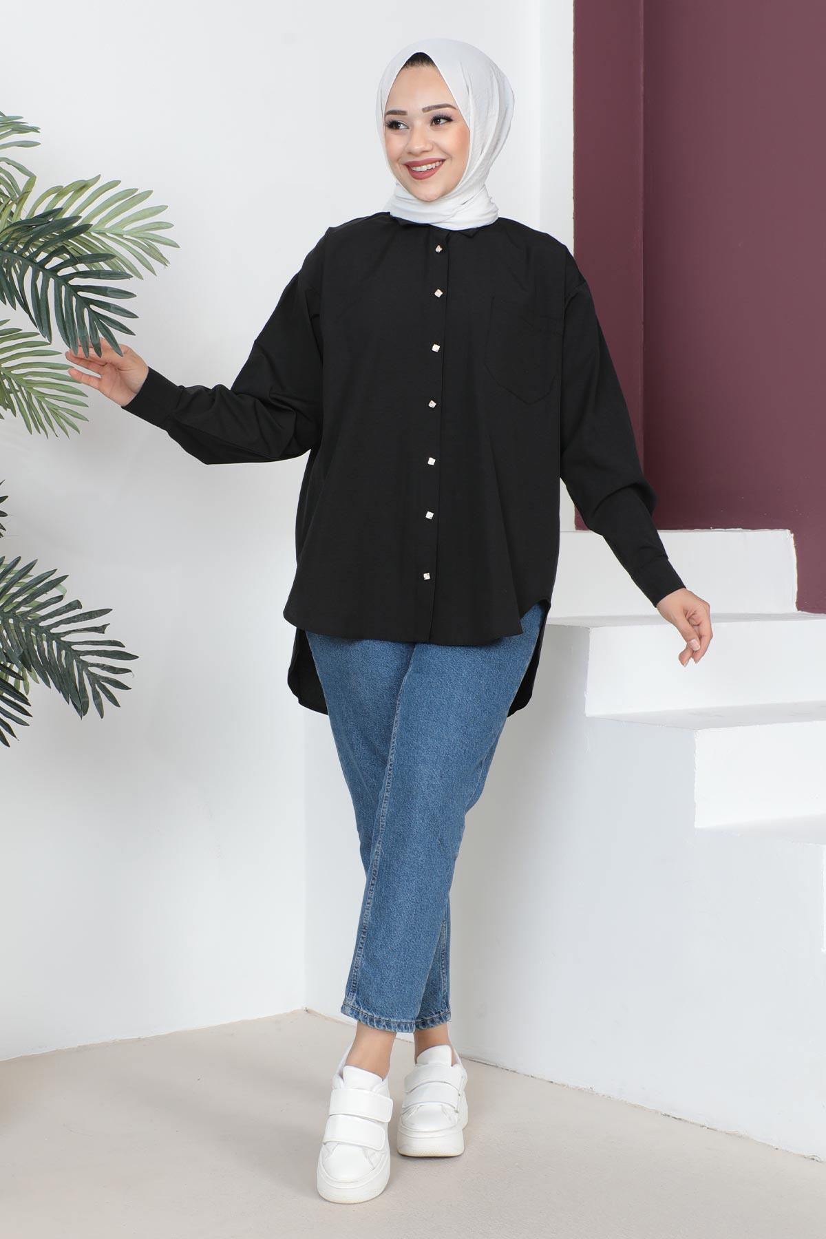 Cepli Oversize Gömlek Siyah 6067