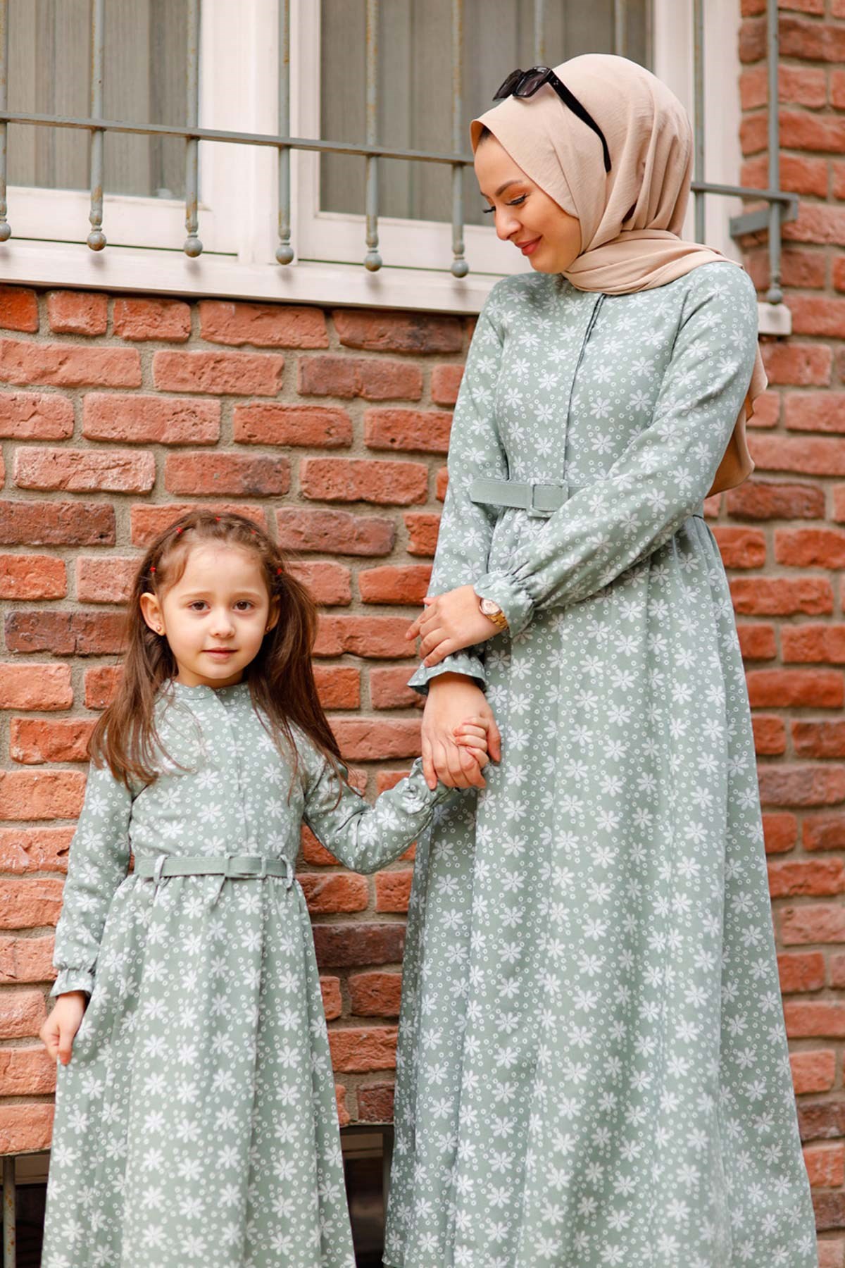 Çiçek Desenli Çocuk Elbise Mint 10524
