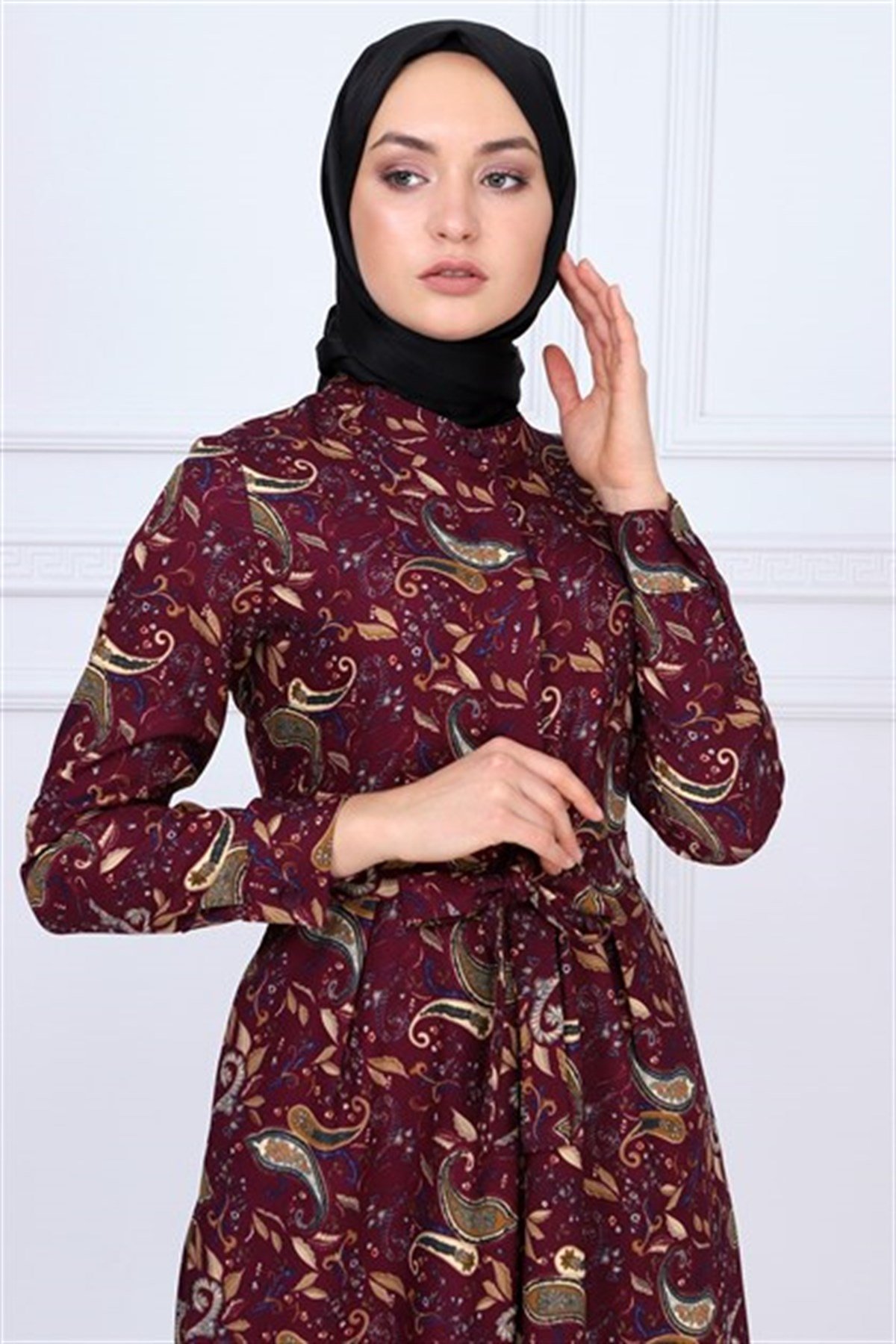 Çiçek Desenli Tesettür Tulum Bordo Bordo 9809-1-38