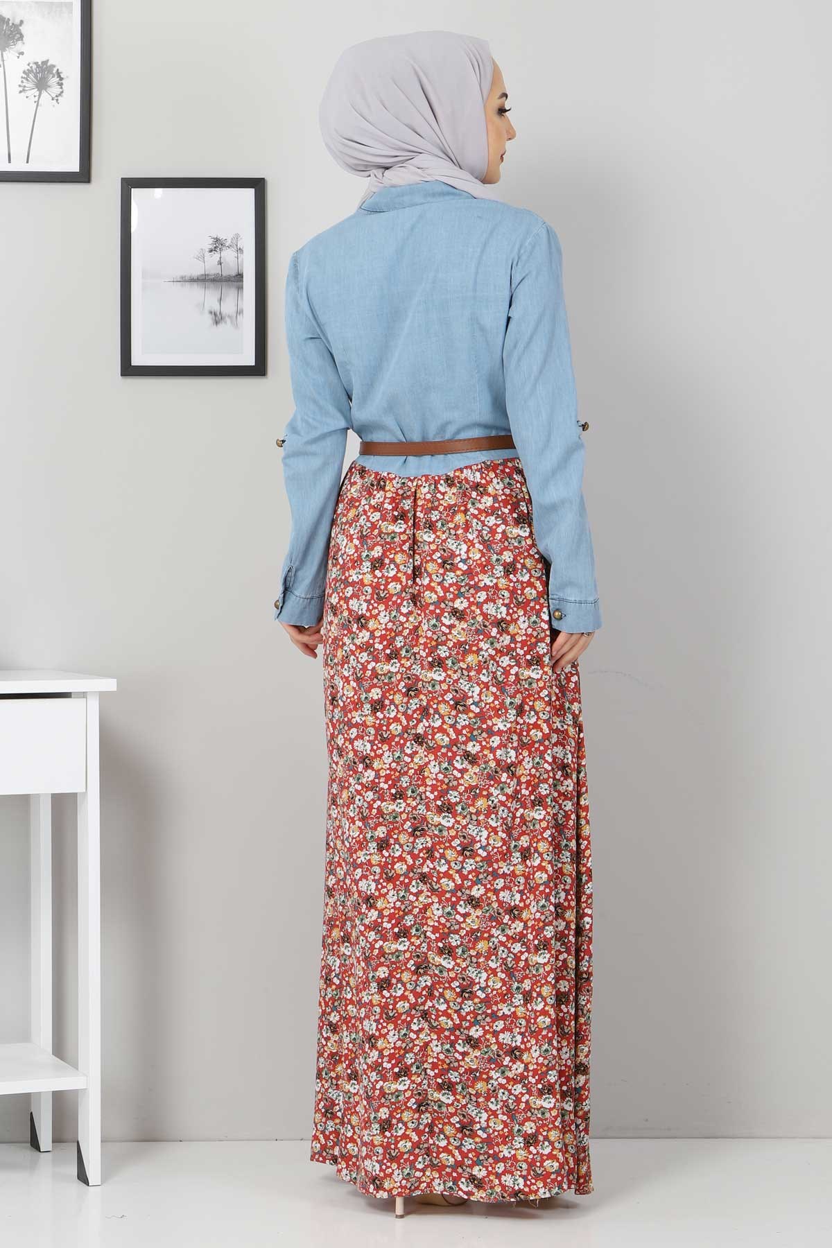Çiçekli Anne Elbise Bordo 10764