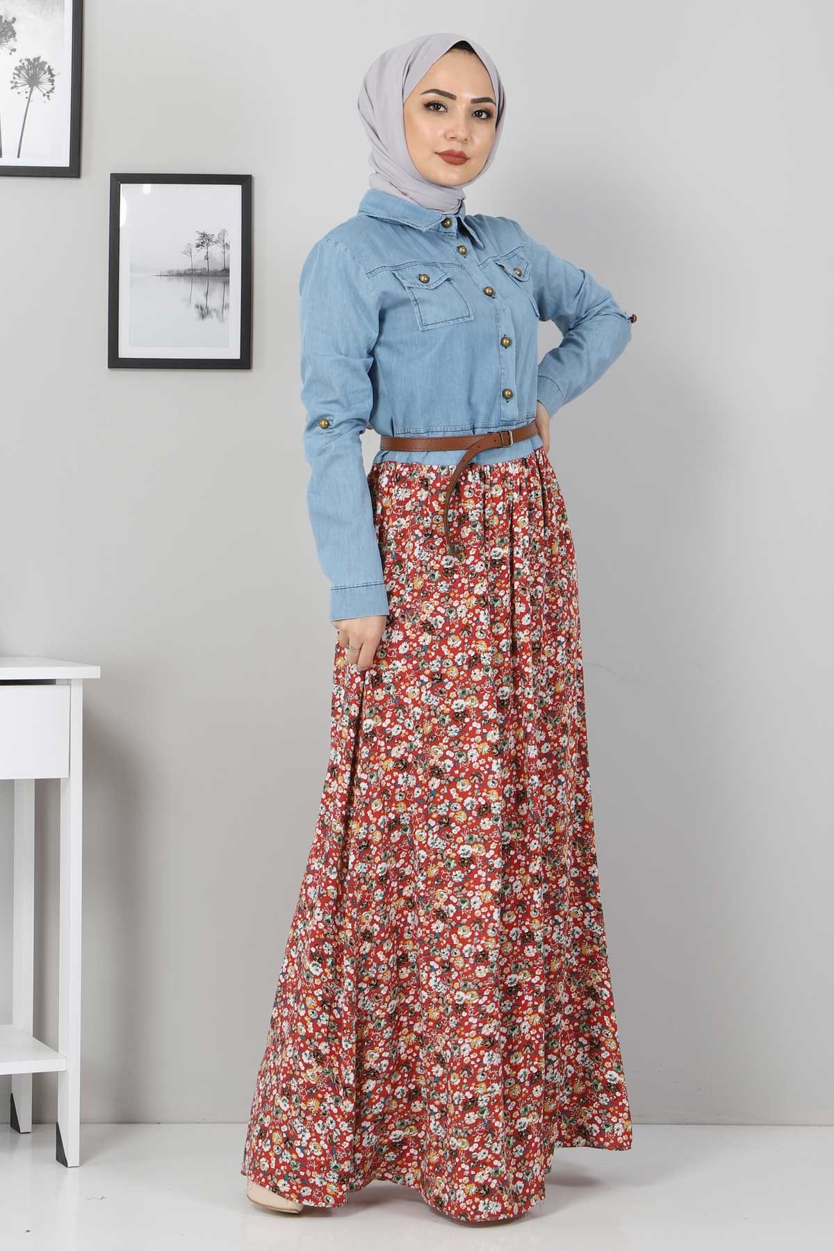 Çiçekli Anne Elbise Bordo 10764