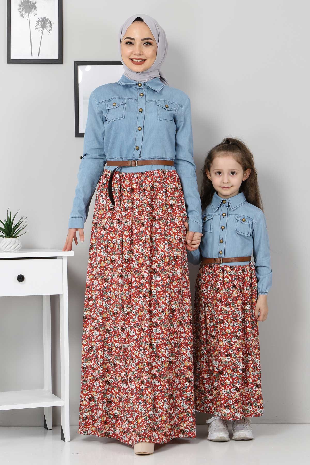 Çiçekli Anne Elbise Bordo 10764