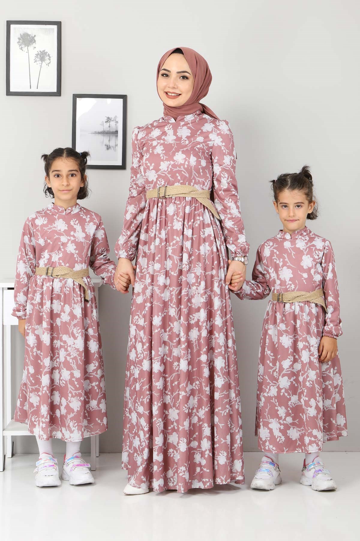 Çiçekli Anne Elbise Gül Kurusu 10024
