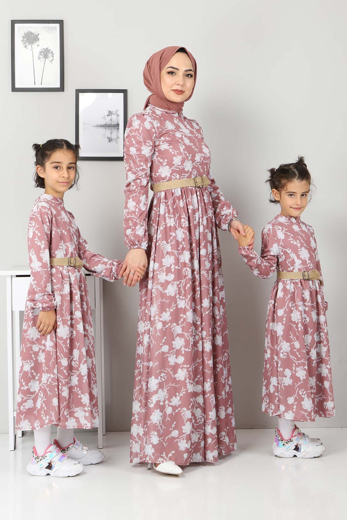 Çiçekli Anne Elbise Gül Kurusu 10024