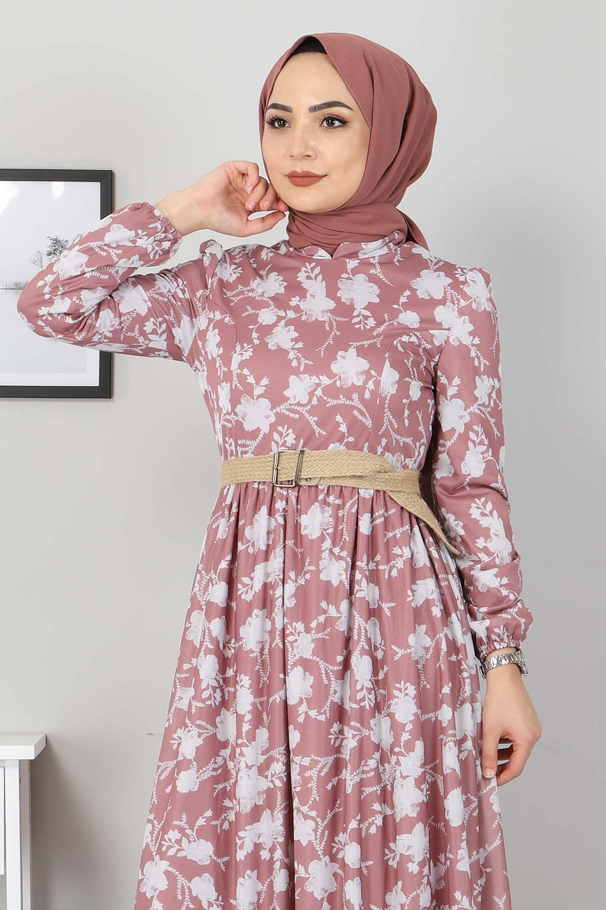 Çiçekli Anne Elbise Gül Kurusu 10024