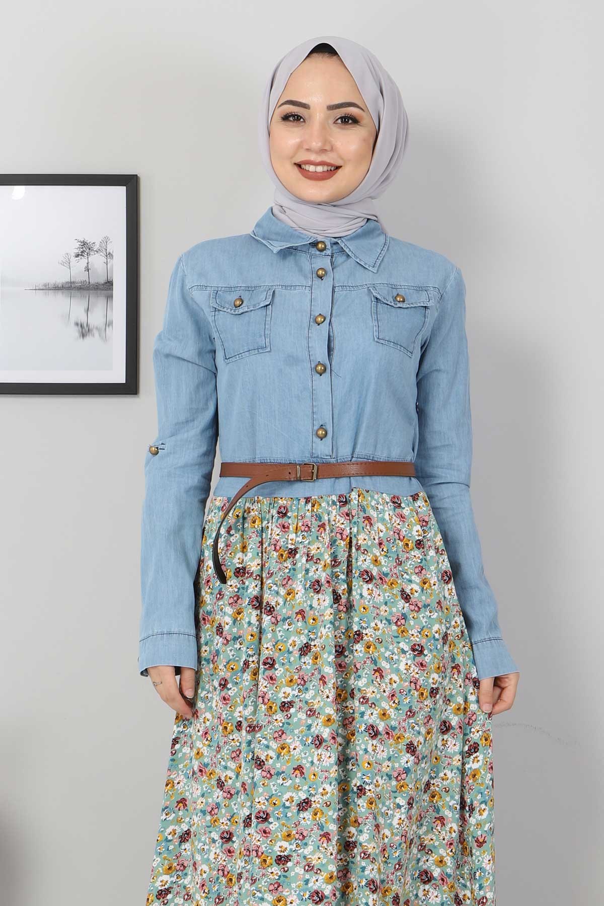 Çiçekli Anne Elbise Mint 10764