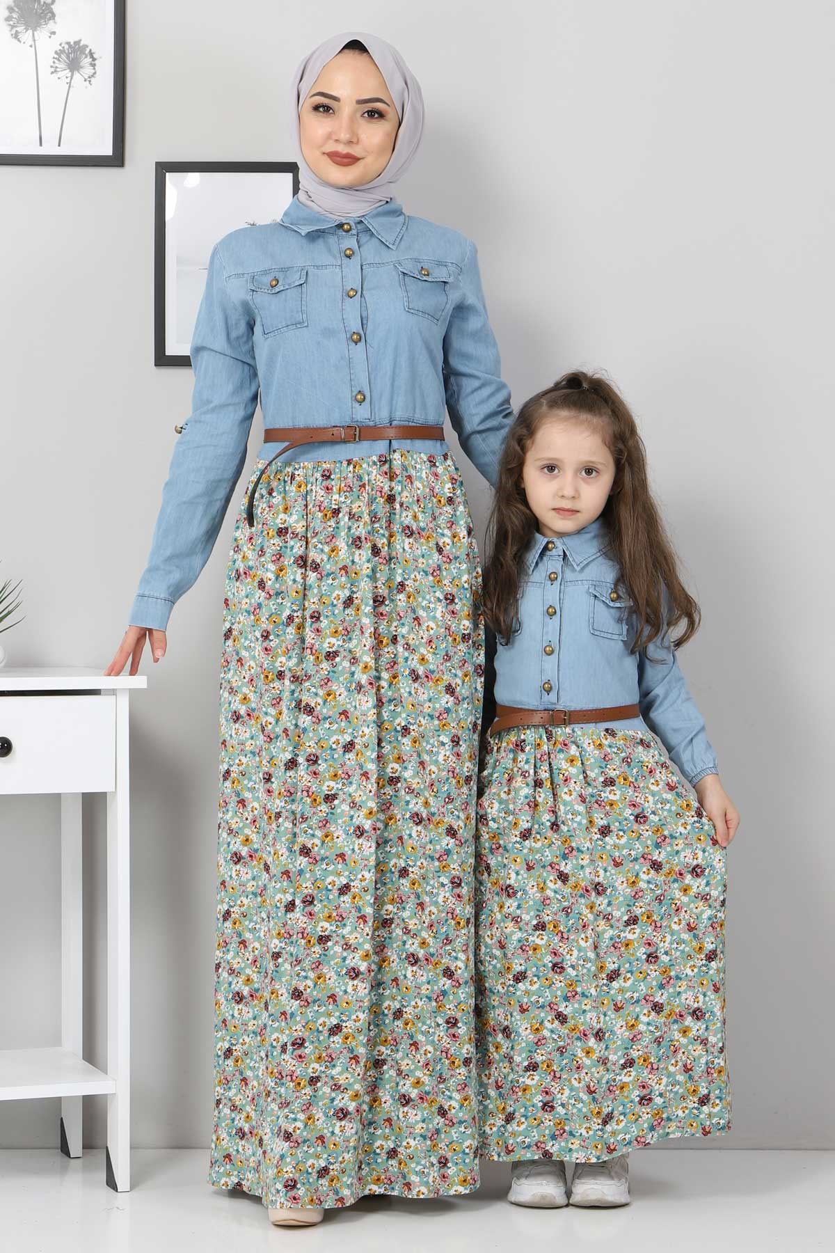 Çiçekli Anne Elbise Mint 10764