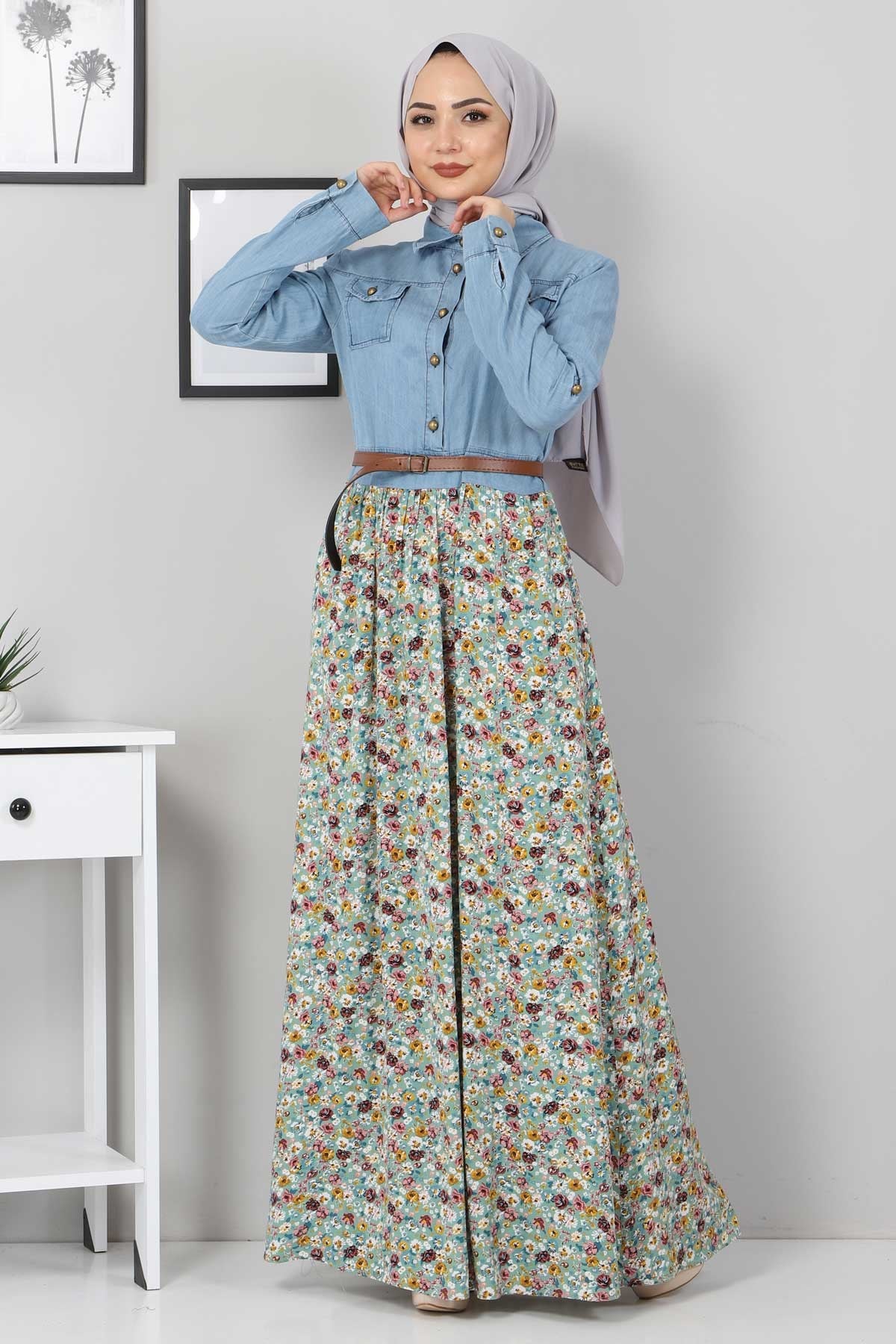 Çiçekli Anne Elbise Mint 10764
