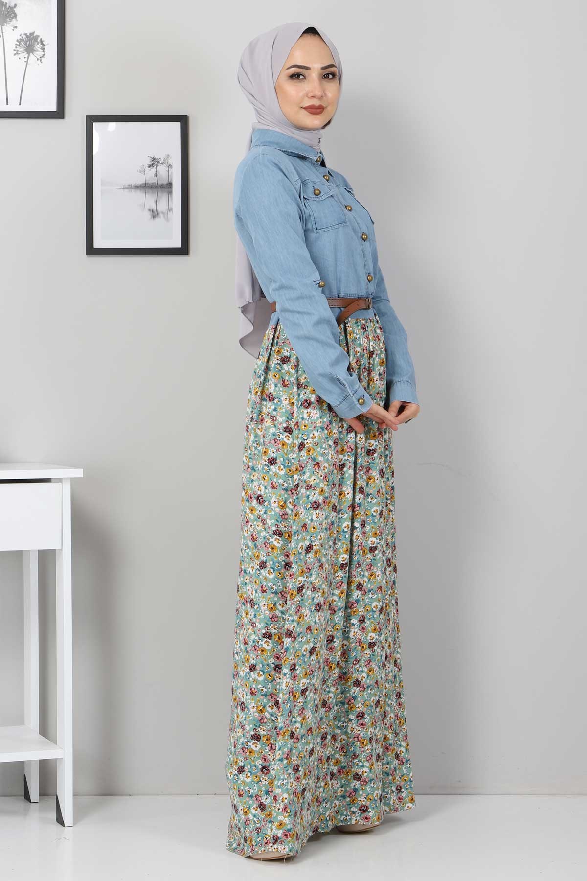 Çiçekli Anne Elbise Mint 10764