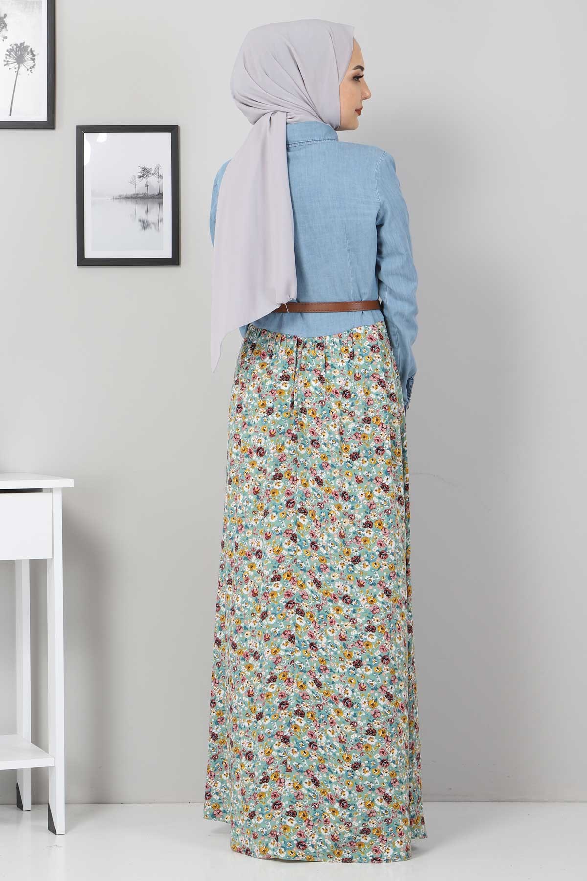 Çiçekli Anne Elbise Mint 10764