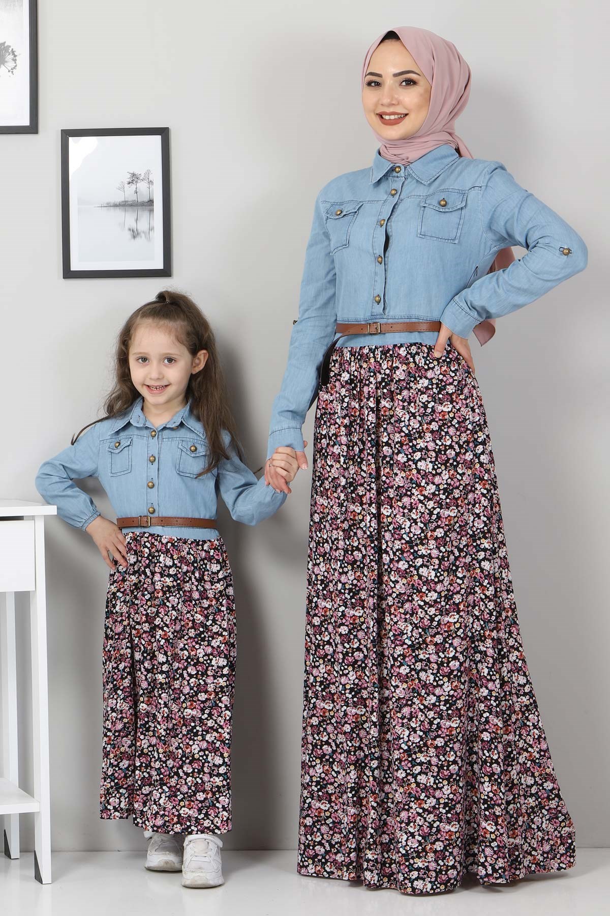 Çiçekli Anne Elbise Pembe 10764
