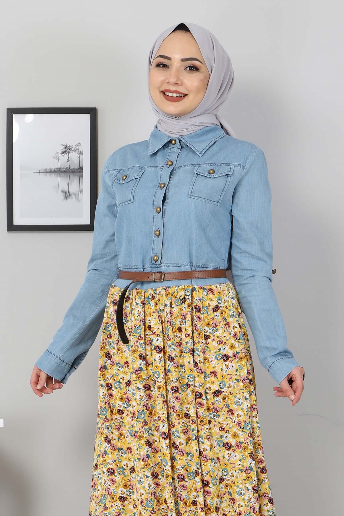 Çiçekli Anne Elbise Sarı 10764