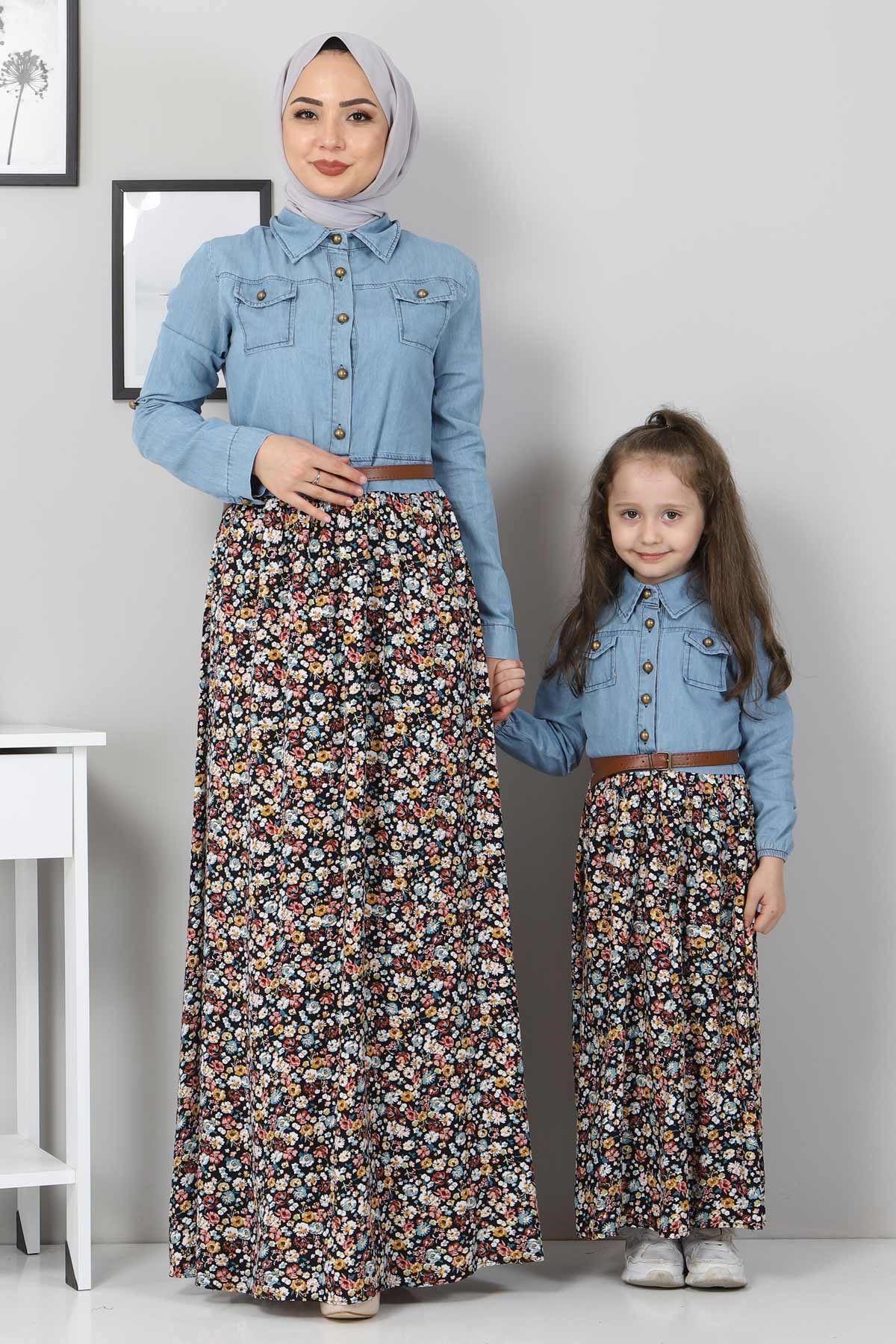 Çiçekli Anne Elbise Siyah 10764