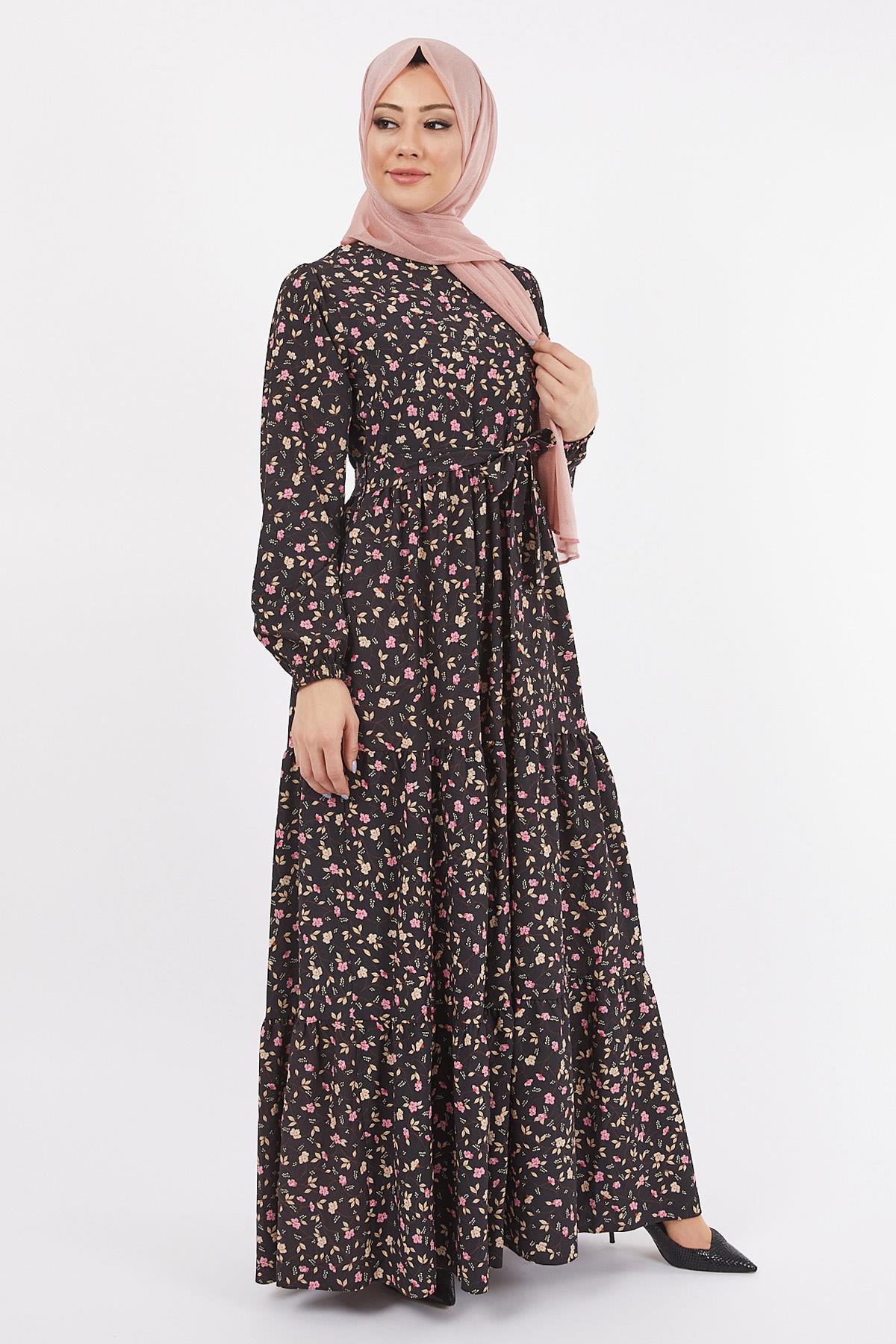 Çiçekli Çingene Elbise Pembe 12236