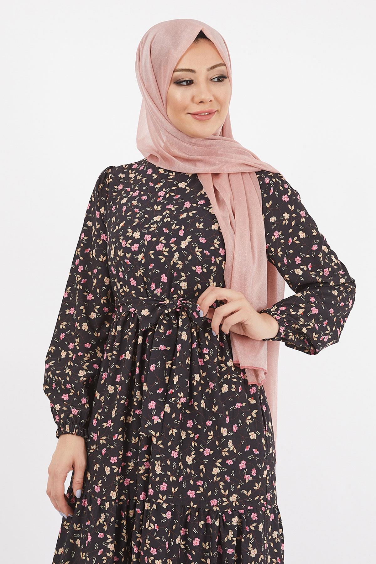 Çiçekli Çingene Elbise Pembe 12236