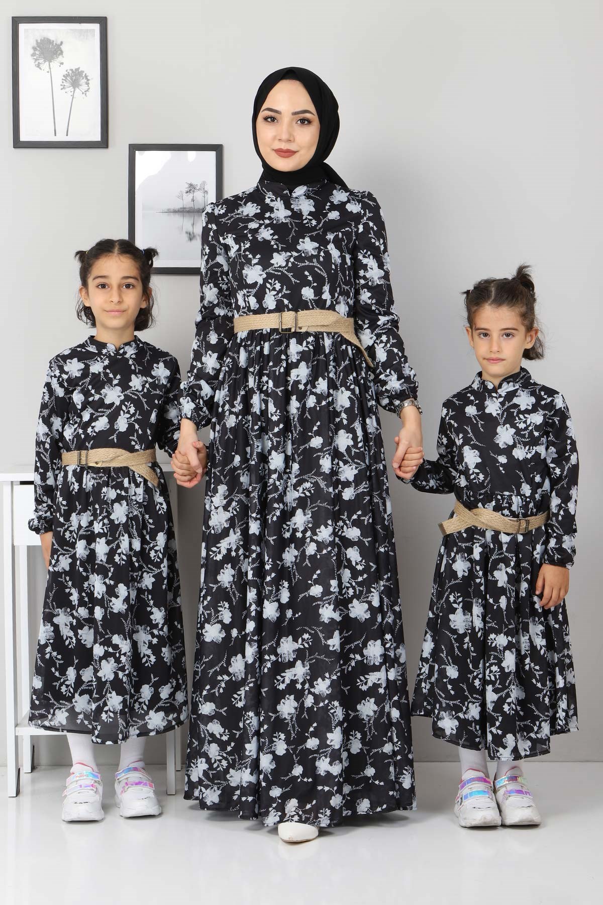 Çiçekli Çocuk Elbise Siyah 10025