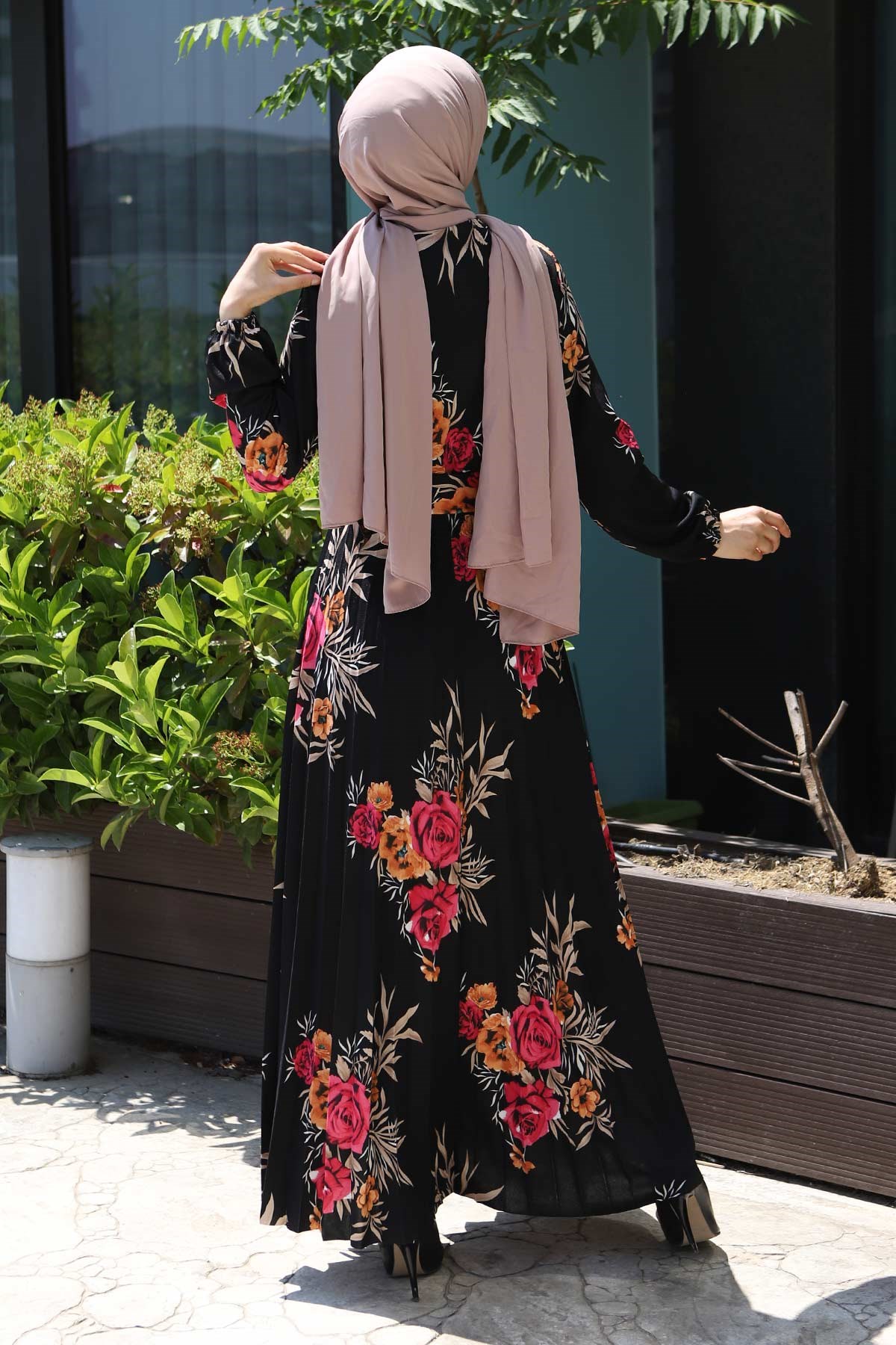 Çiçekli Pileli Elbise Pembe 14700