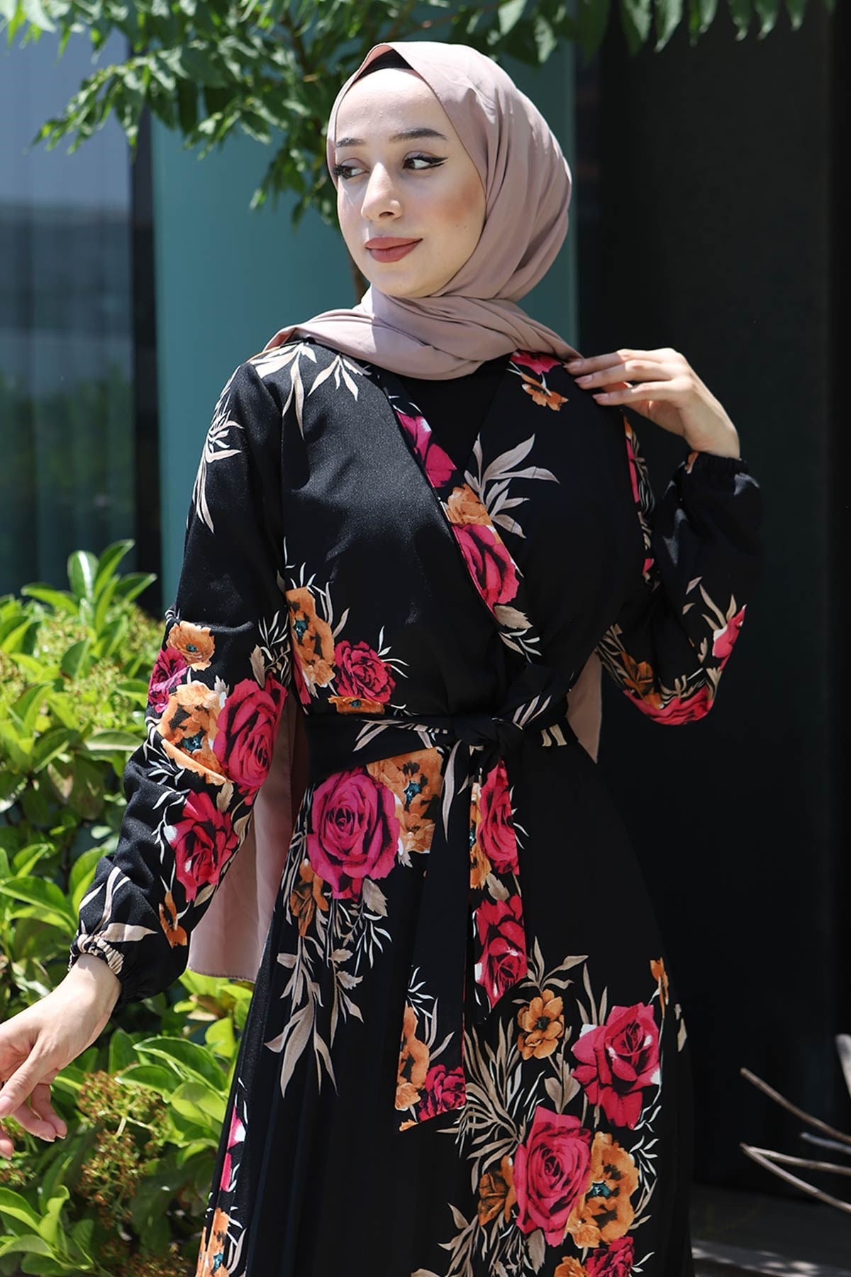 Çiçekli Pileli Elbise Pembe 14700