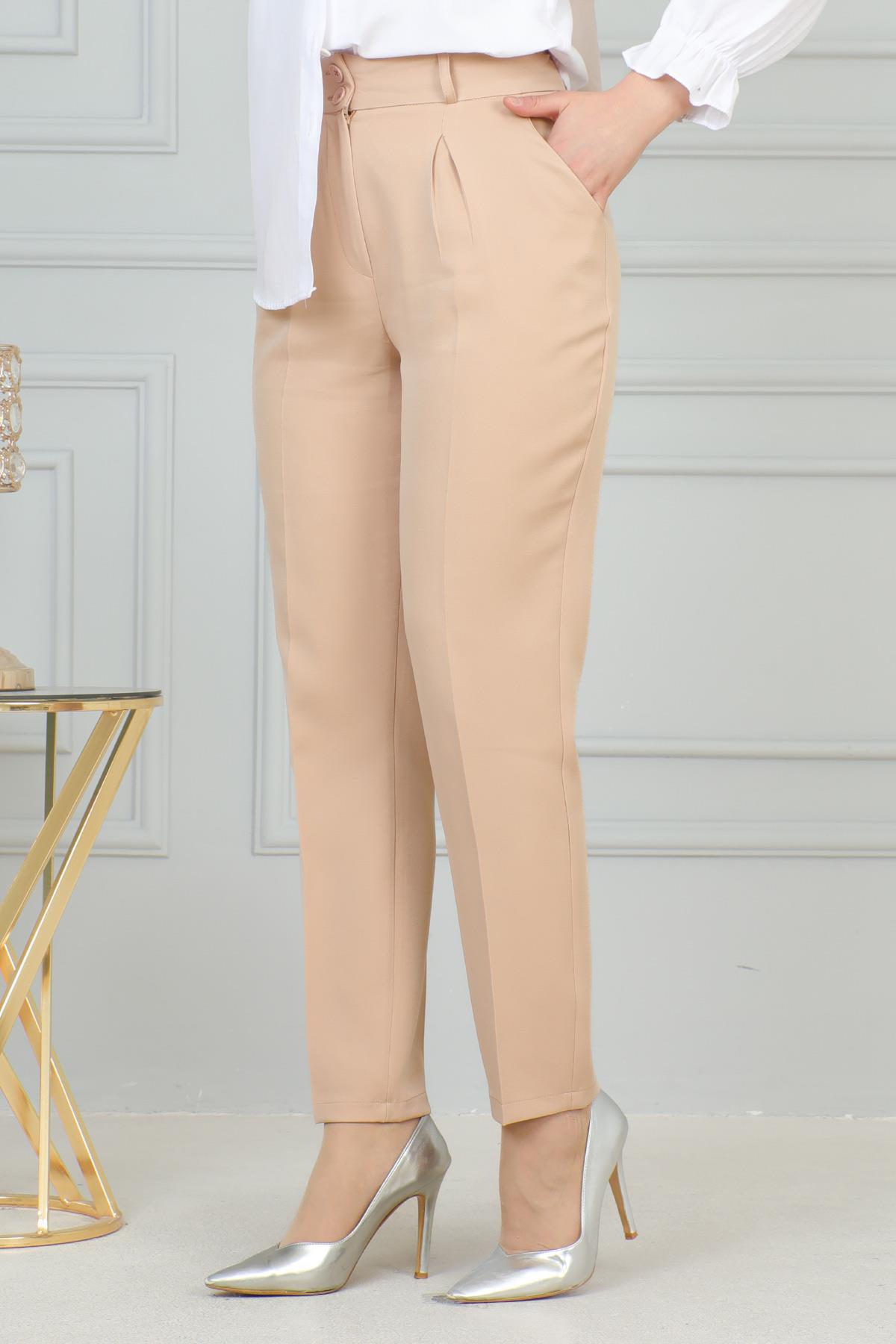 Çift Düğmeli Pantolon Bej 6103