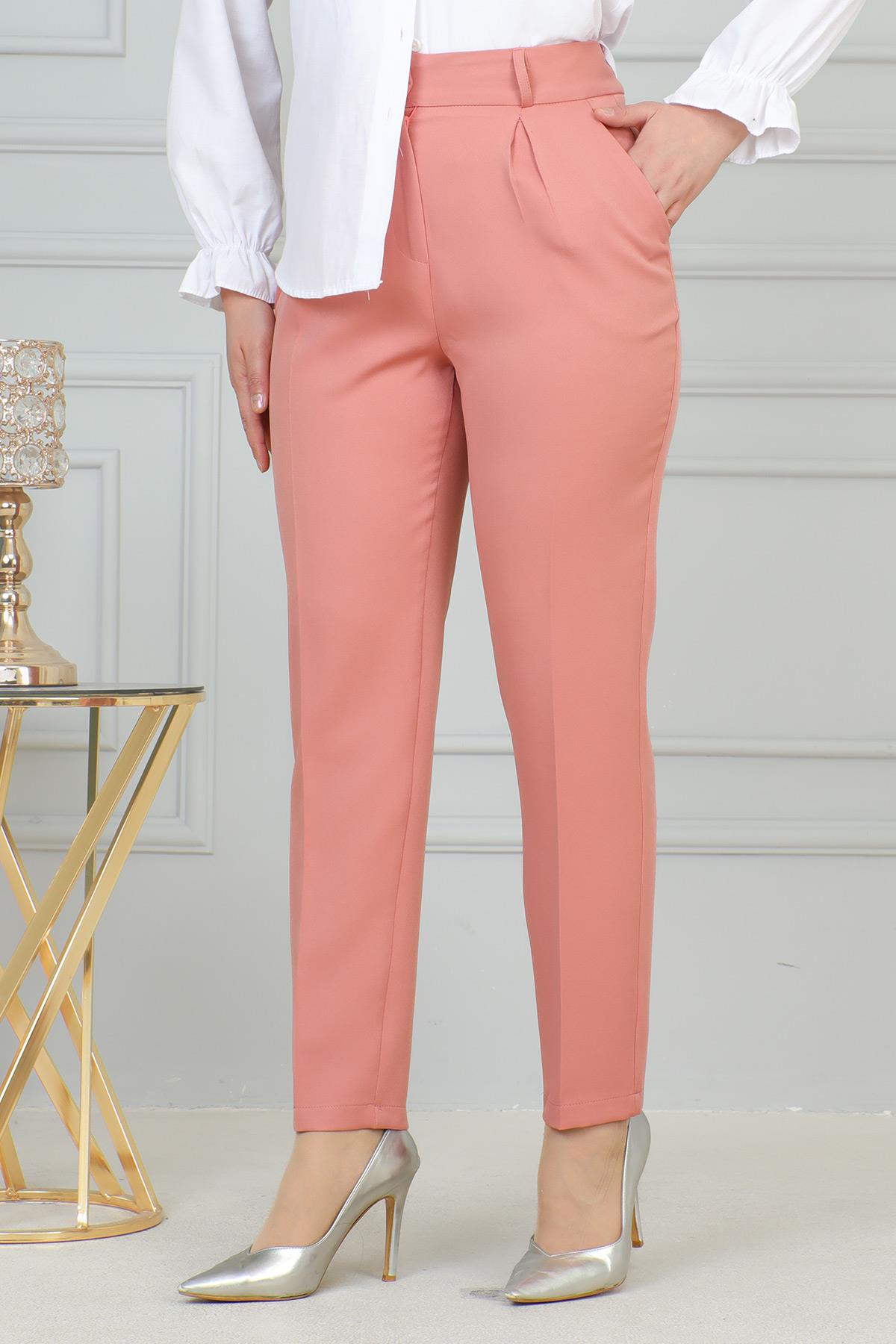 Çift Düğmeli Pantolon Pembe 6103